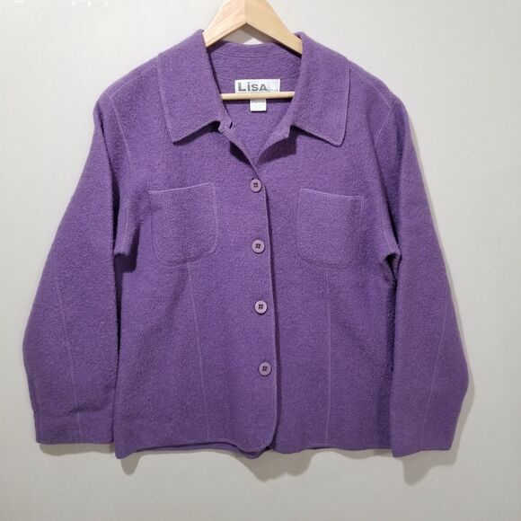 Lisa International Jacket Womens Medium Purple Boiled 100% Wool Button Collared - Picture 6 of 6